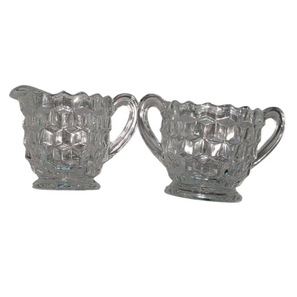 Vintage Fostoria American Clear Glass Cream & Sugar Set - Picture 3 of 12